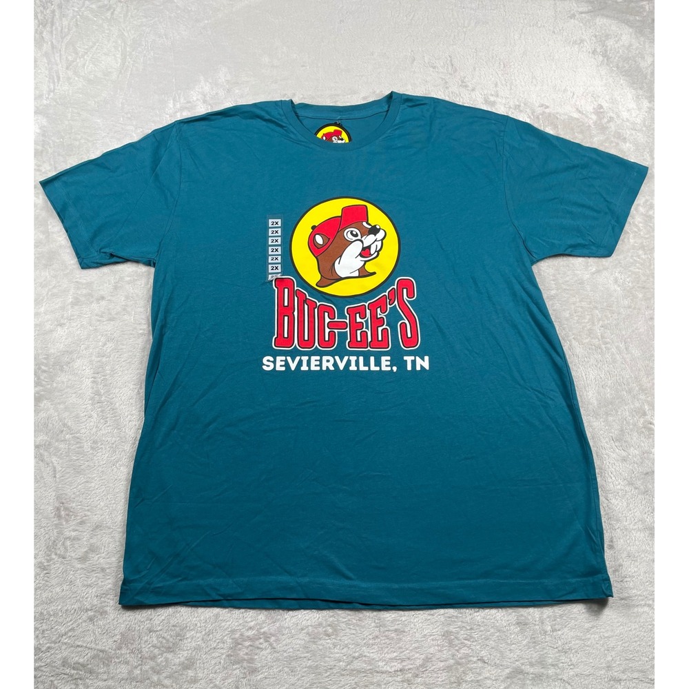 Buc-ee's Sevierville TN Graphic T-Shirt Mens 2XL Teal Blue Cotton Short Sleeve